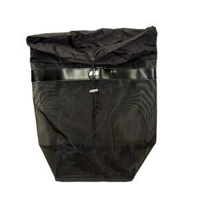 Technology Black Mesh Drawstring Bag with Leather Trim
